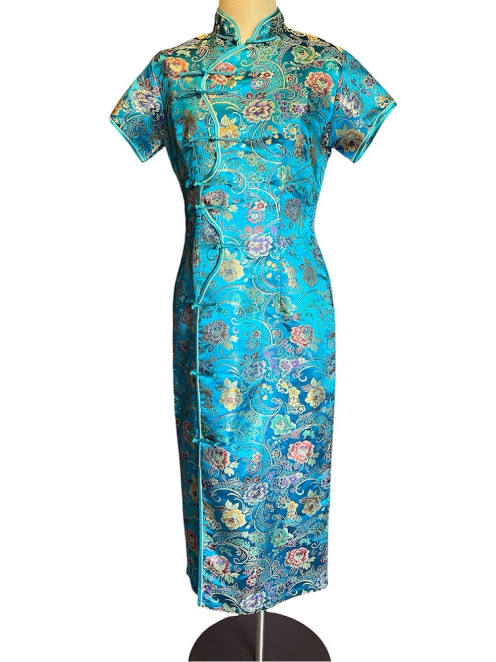 💠Laogudai Turquoise Blue Brocade Cheongsam Qipao Long Dress